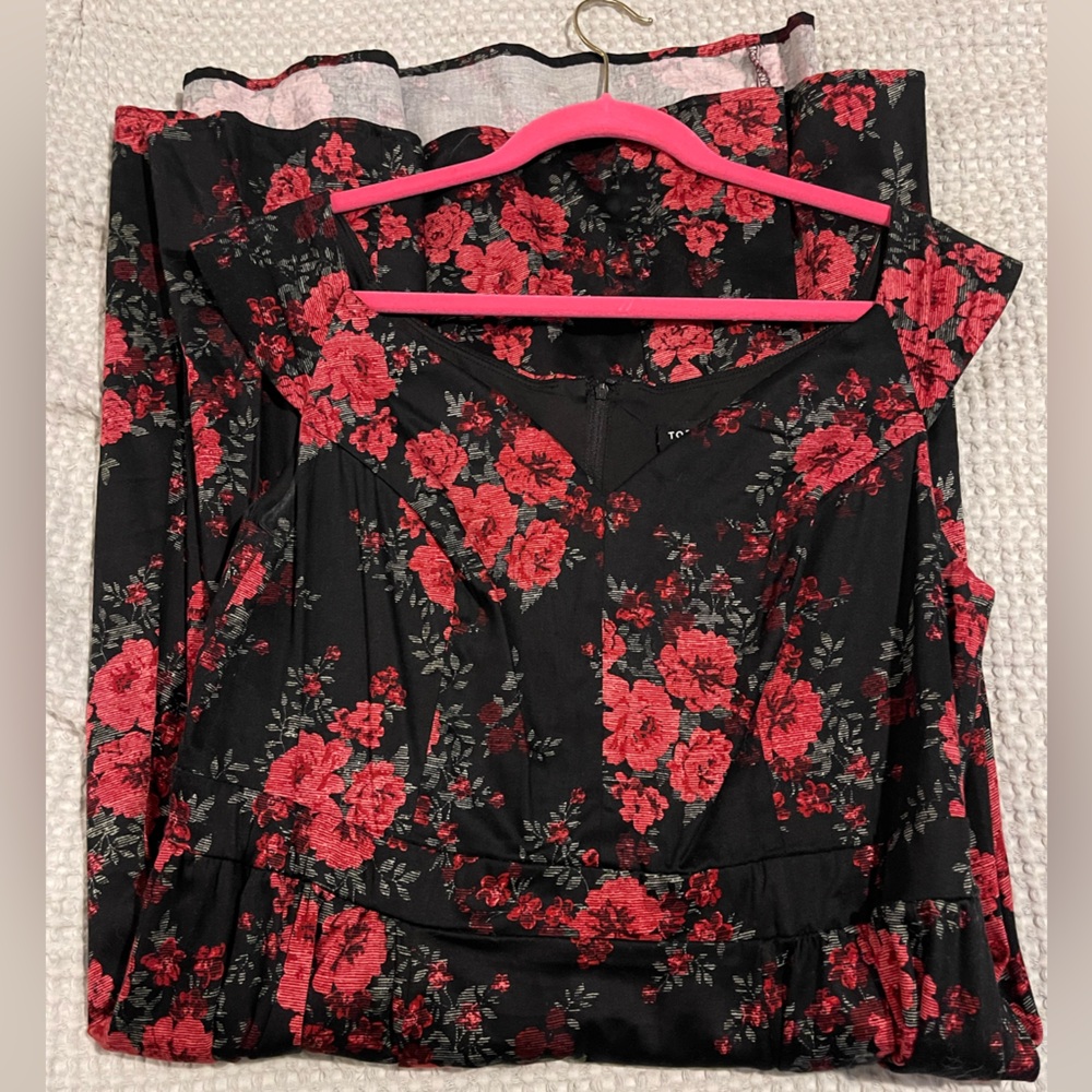 Torrid Black Dress with Red Floral Design